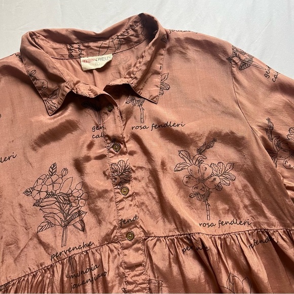 BOMBAY PAISLEY clay apricot floral flower print button up peplum ruffle blouse - Picture 3 of 6